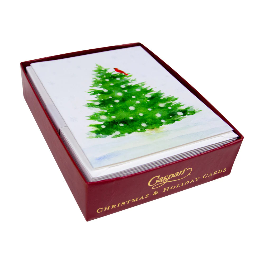 Caspari Snowy Tree with Cardinal Boxed Christmas Cards