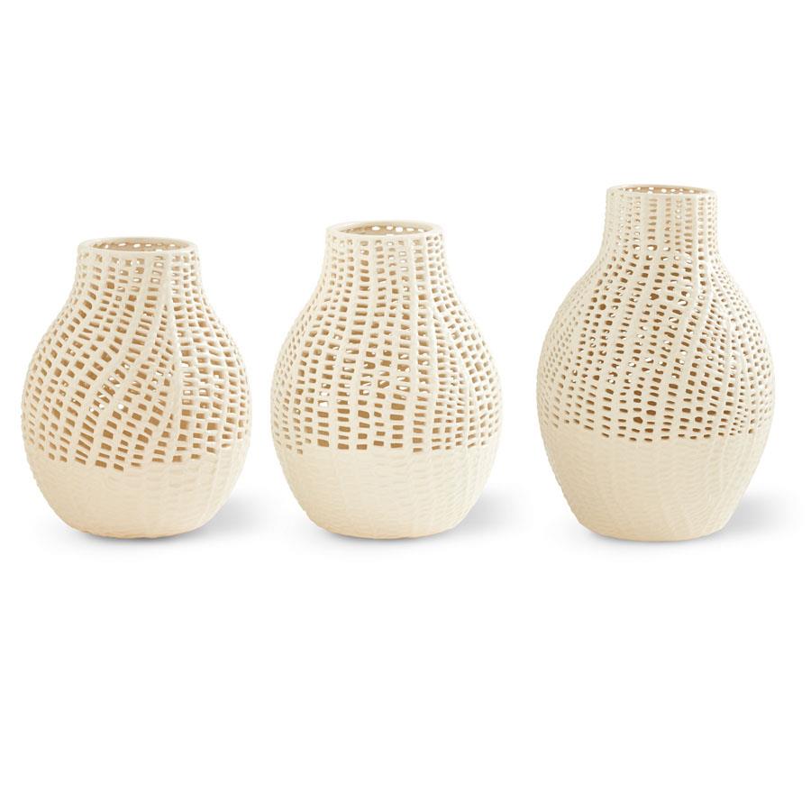 White Ceramic Basketweave Vase Large