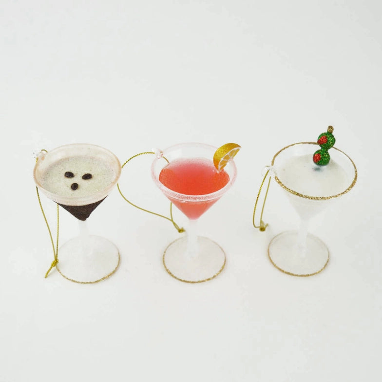 Martini 3 Piece Glass Ornament Set