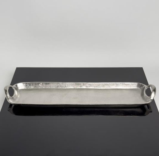 Silver Aluminum Oval Tray with Handles