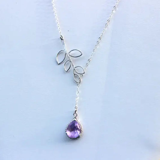 Lavender Lariat Necklace Purple Lilac 14"