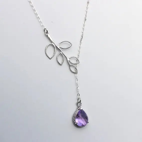 Lavender Lariat Necklace Purple Lilac 14"