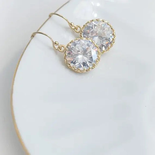 Gold Crystal Clear Round Earrings