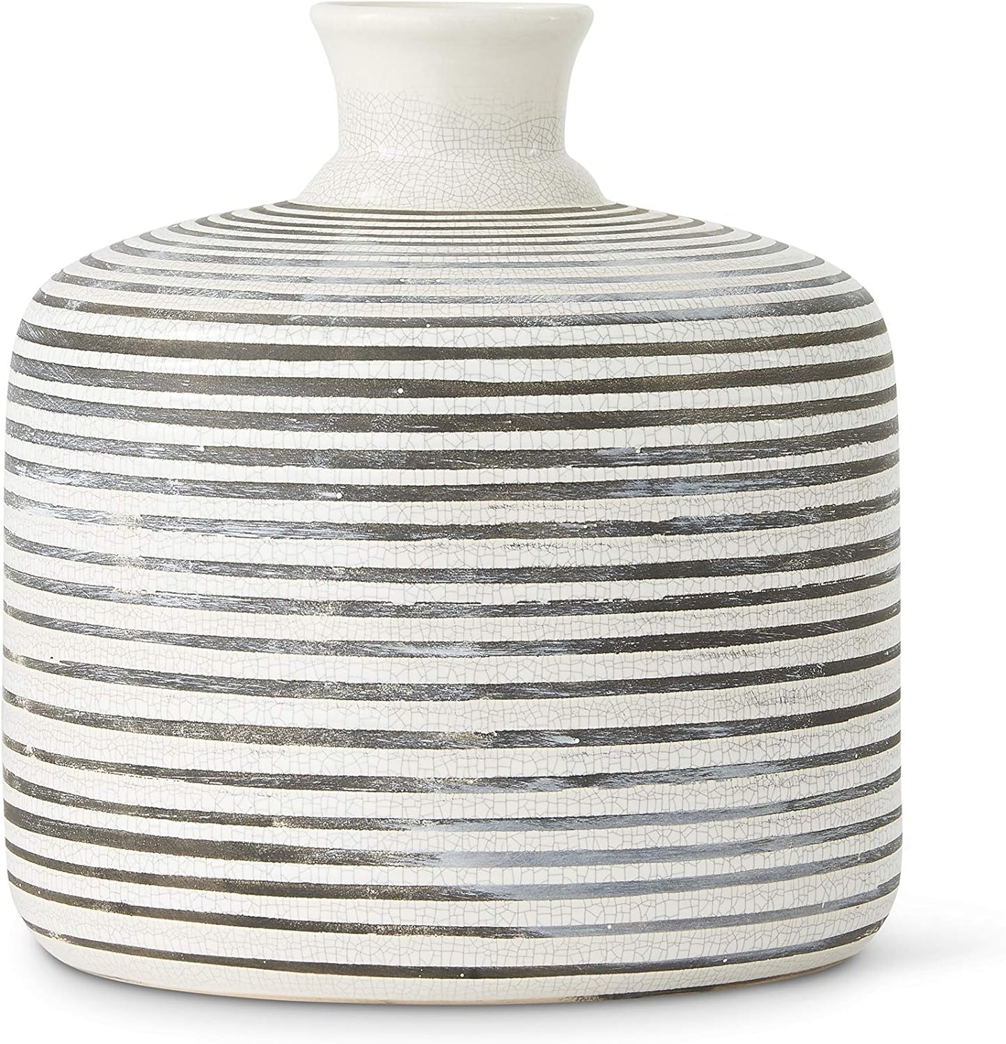 White Crackle and Gray Striped Ceramic Vase Small