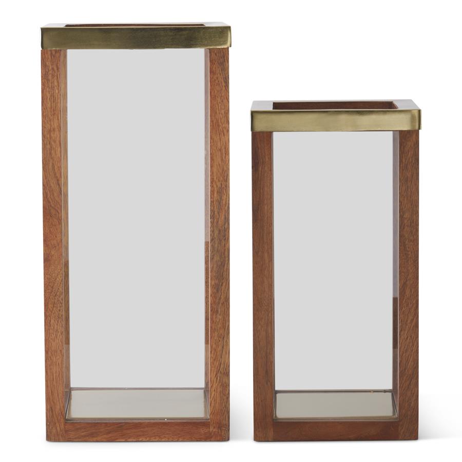 Wood and Glass Square Lantern Small