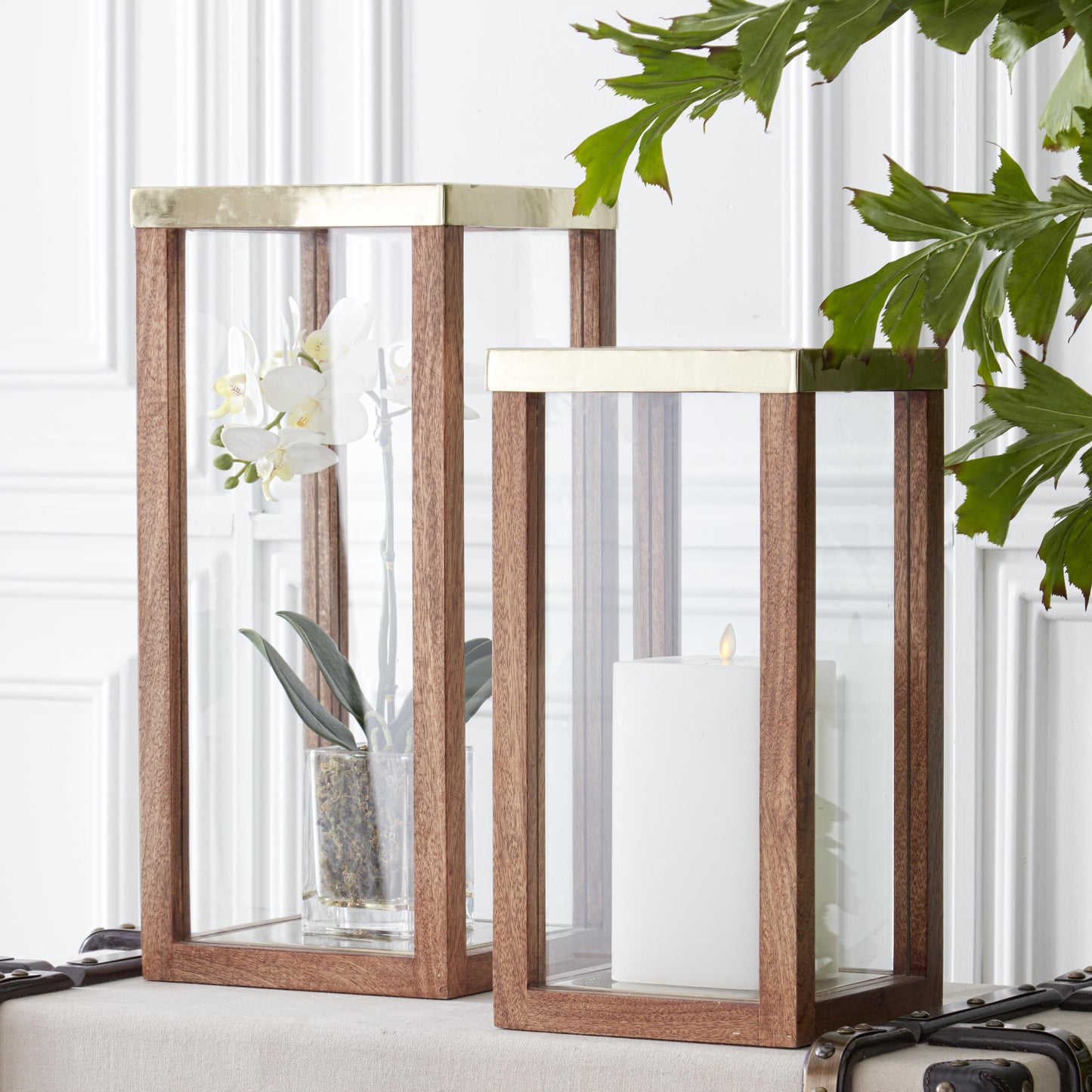 Wood and Glass Square Lantern Small