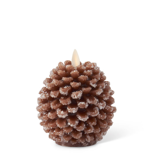 Luminara Snowy Brown Pinecone Flameless Candle 4.5"