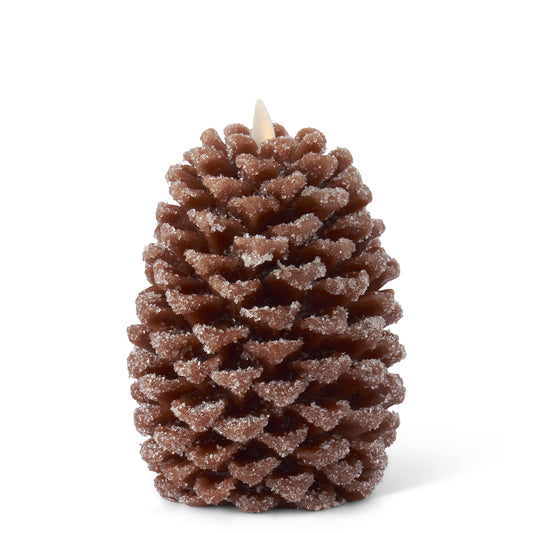 Luminara Snowy Brown Pinecone Flameless Candle 6.5"