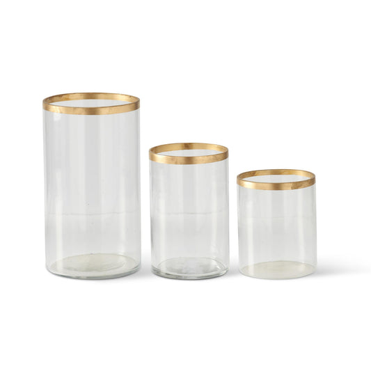 Glass Cylinder Vase with Gold Rim Medium