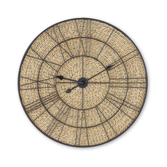 Woven Rattan & Black Metal Wall Clock