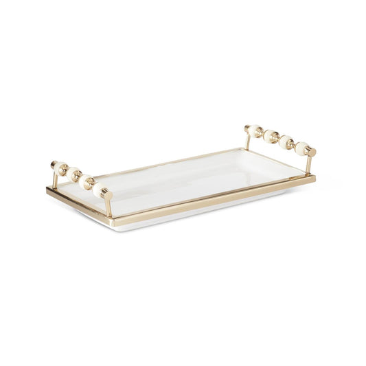 White Ceramic Tray with Brass Rim