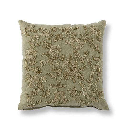 Stone Washed Sage Green Floral Pillow