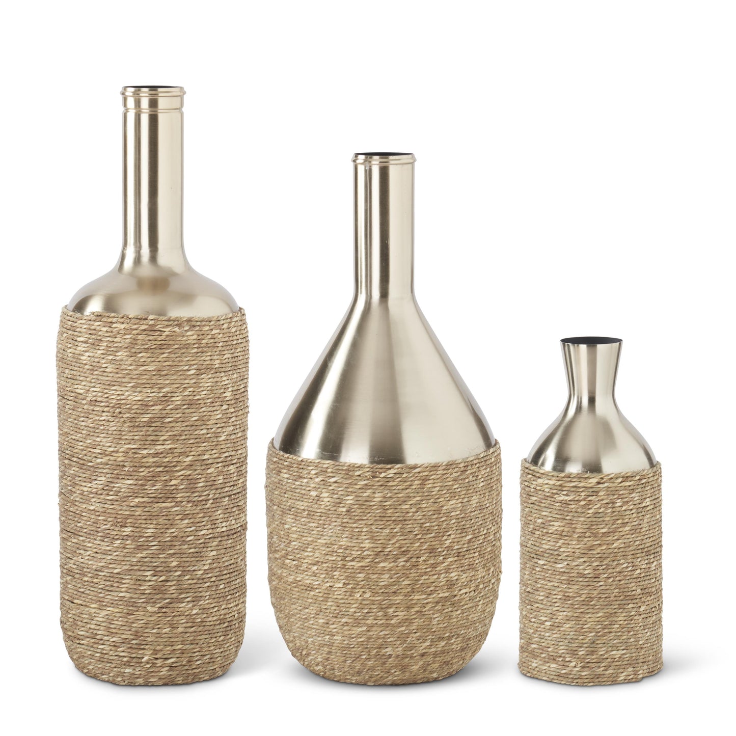 Woven Jute Vase with Gold Neck Large