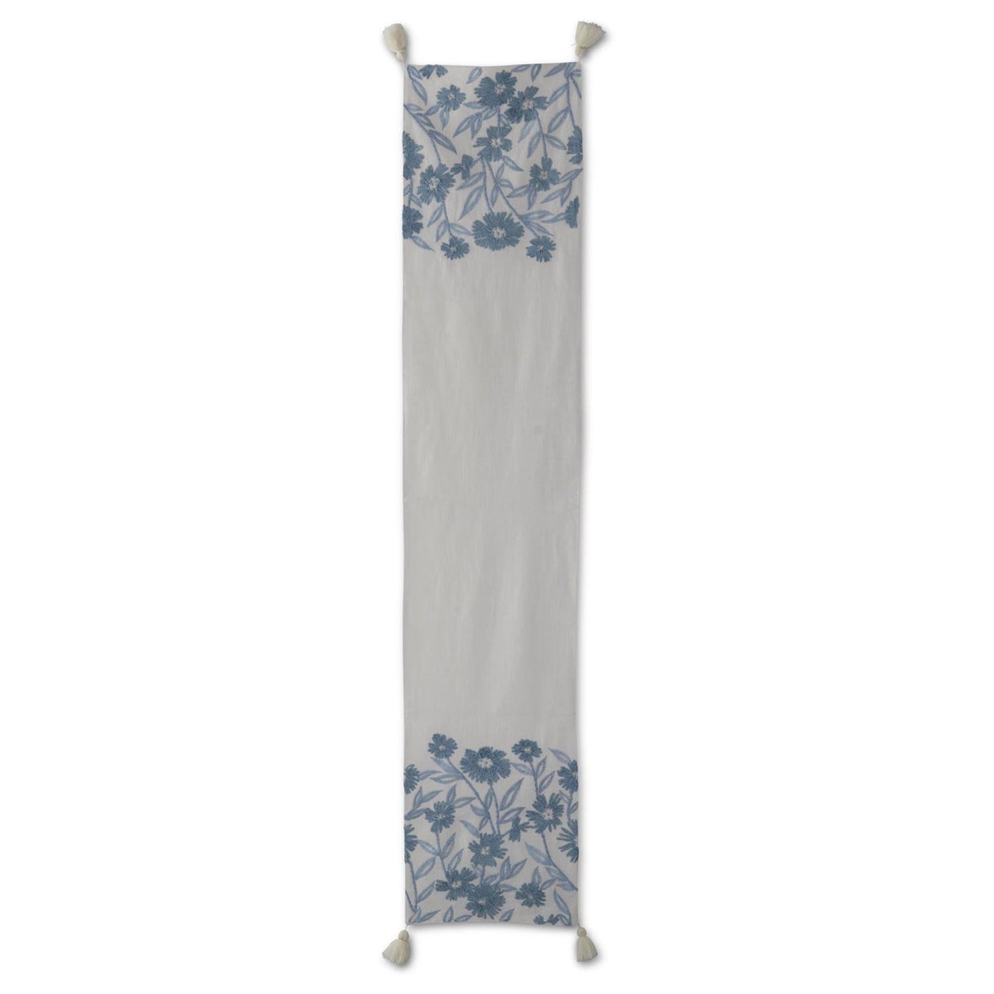 White Linen & Blue Floral Table Runner