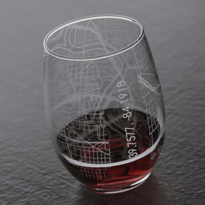 Dayton Hometown Map Stemless Wine Glass