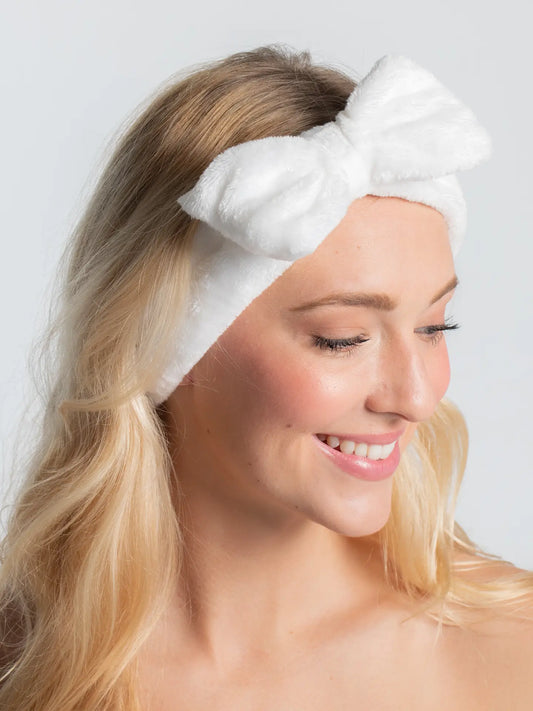 Bella Apparel Plush Bow Spa Headband White