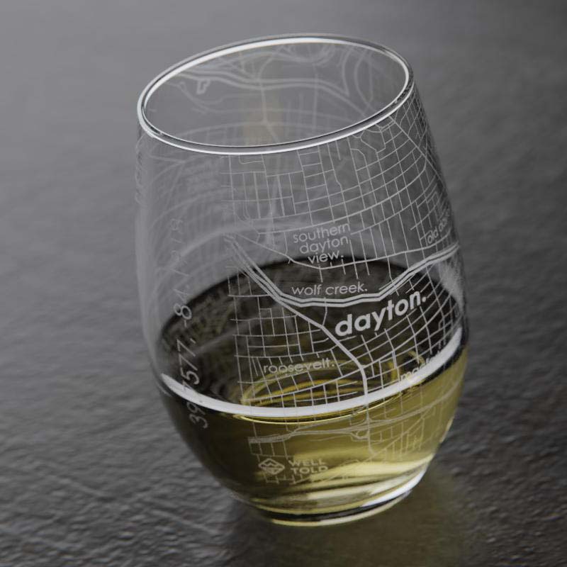 Dayton Hometown Map Stemless Wine Glass