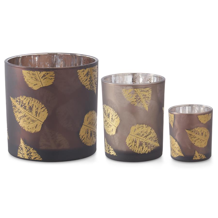 Brown Mirrored Interior Votive with Birch Leaves Large