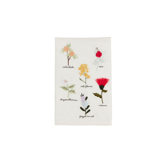 Mudpie Flower Stems Embroidered Tea Towel