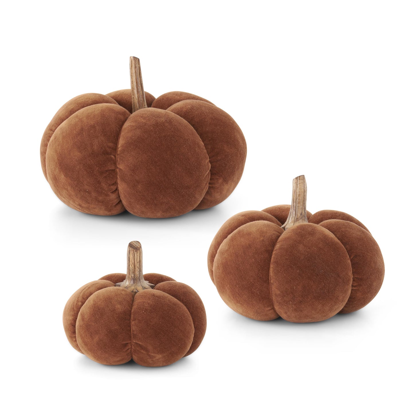 SALE Brown Velvet Pumpkin with Wood Stem Medium