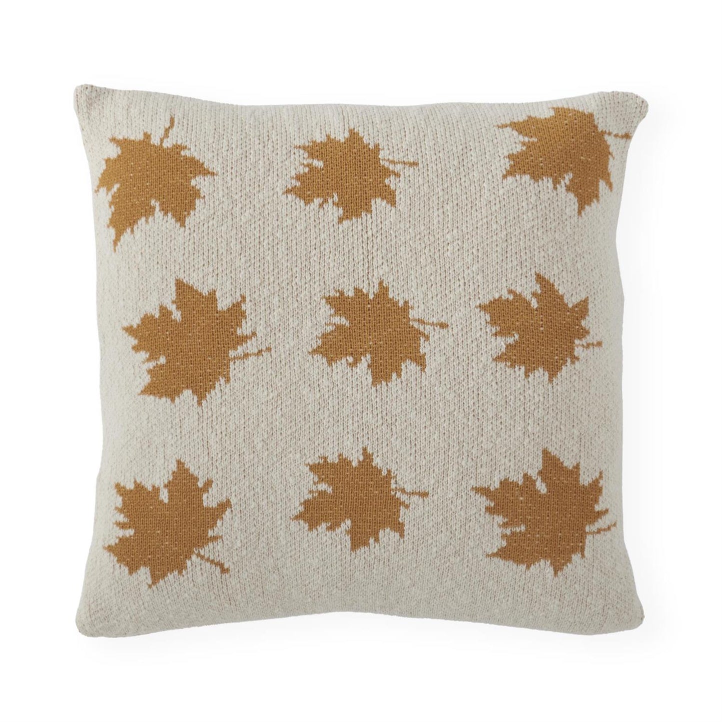 Cotton Knit Pillow with Yellow Leaves