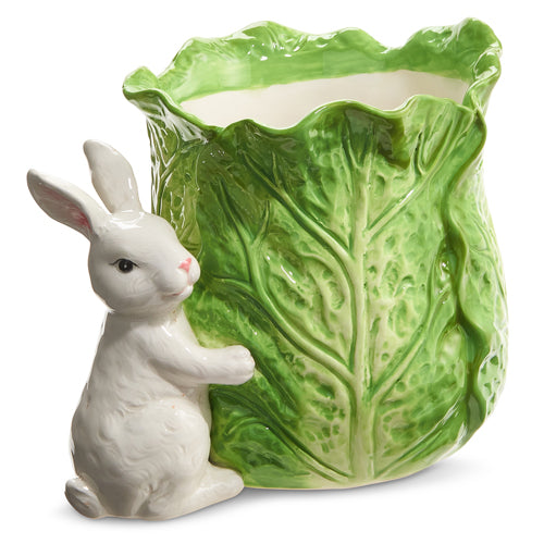 Green Cabbage Container with Bunny