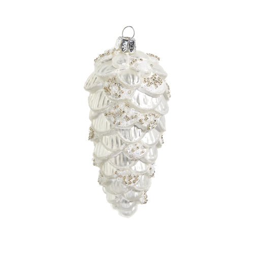 Metallic White Pinecone Ornament