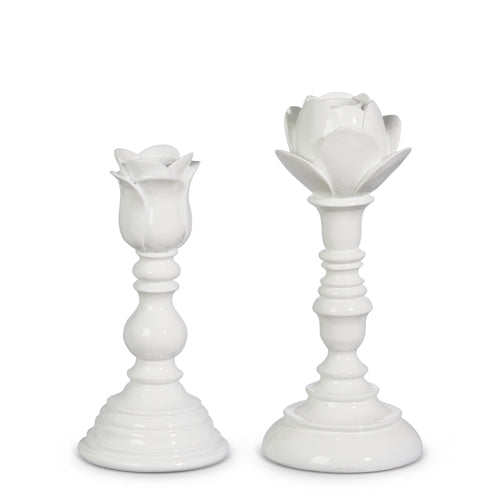 White Floral Candle Stick Small