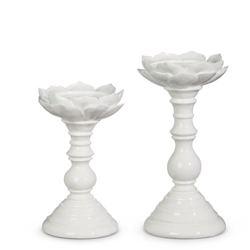 White Floral Candle Holder Large