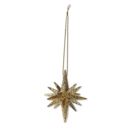 9 Point Gold Glitter Star Ornament 2.5"