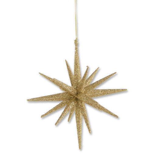 18 Point Gold Glitter Star Ornament 6"