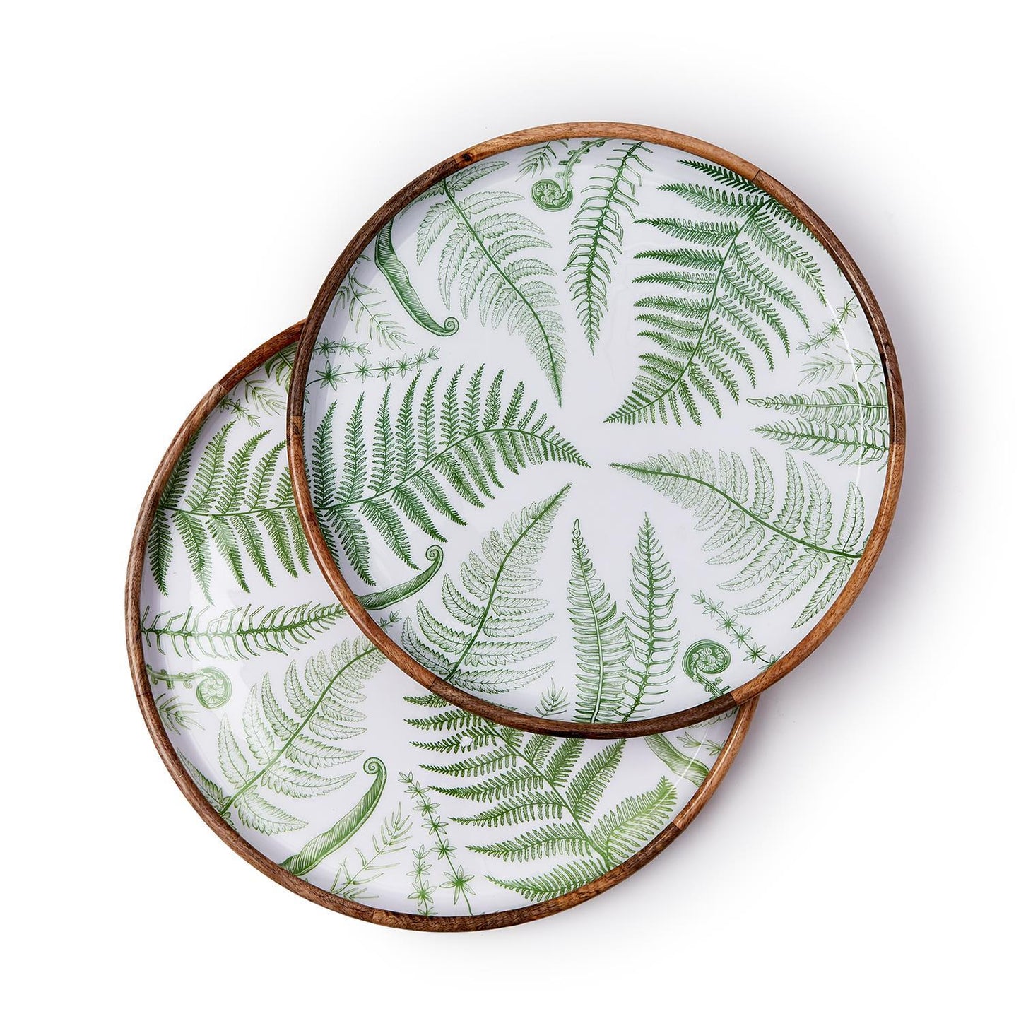 Fern Handcrafted Wood Round Tray Small