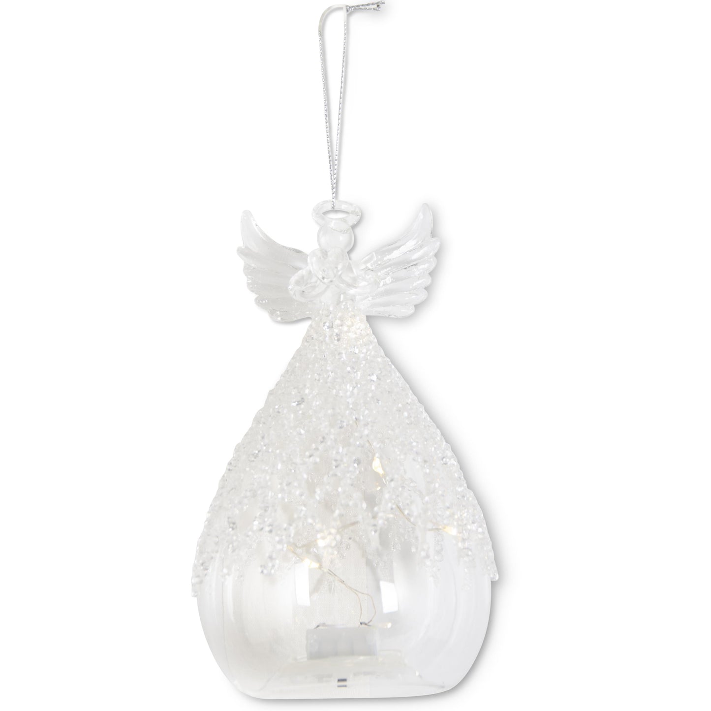 Angel LED Clear Glass Ornament with Lattice Glass Beads 6.25"