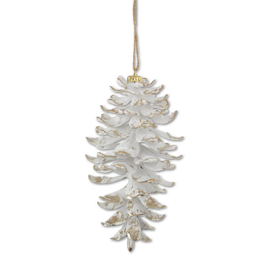 White Glittered Pinecone Ornament Small