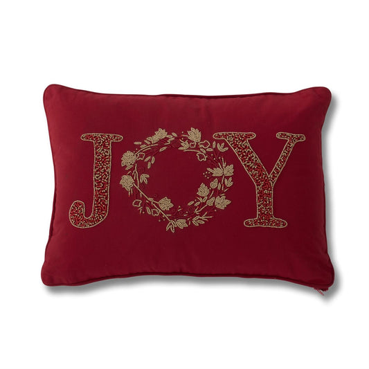 55423A 20in Red Gold Beaded JOY Lumbar Pillow