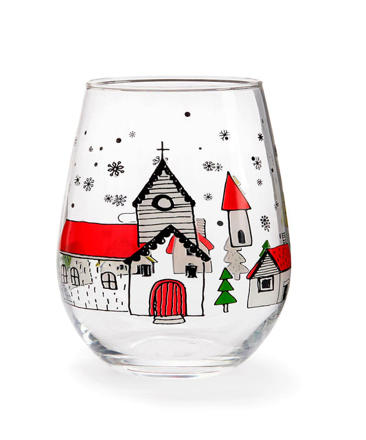 Holiday Scene Stemless Wine Glass