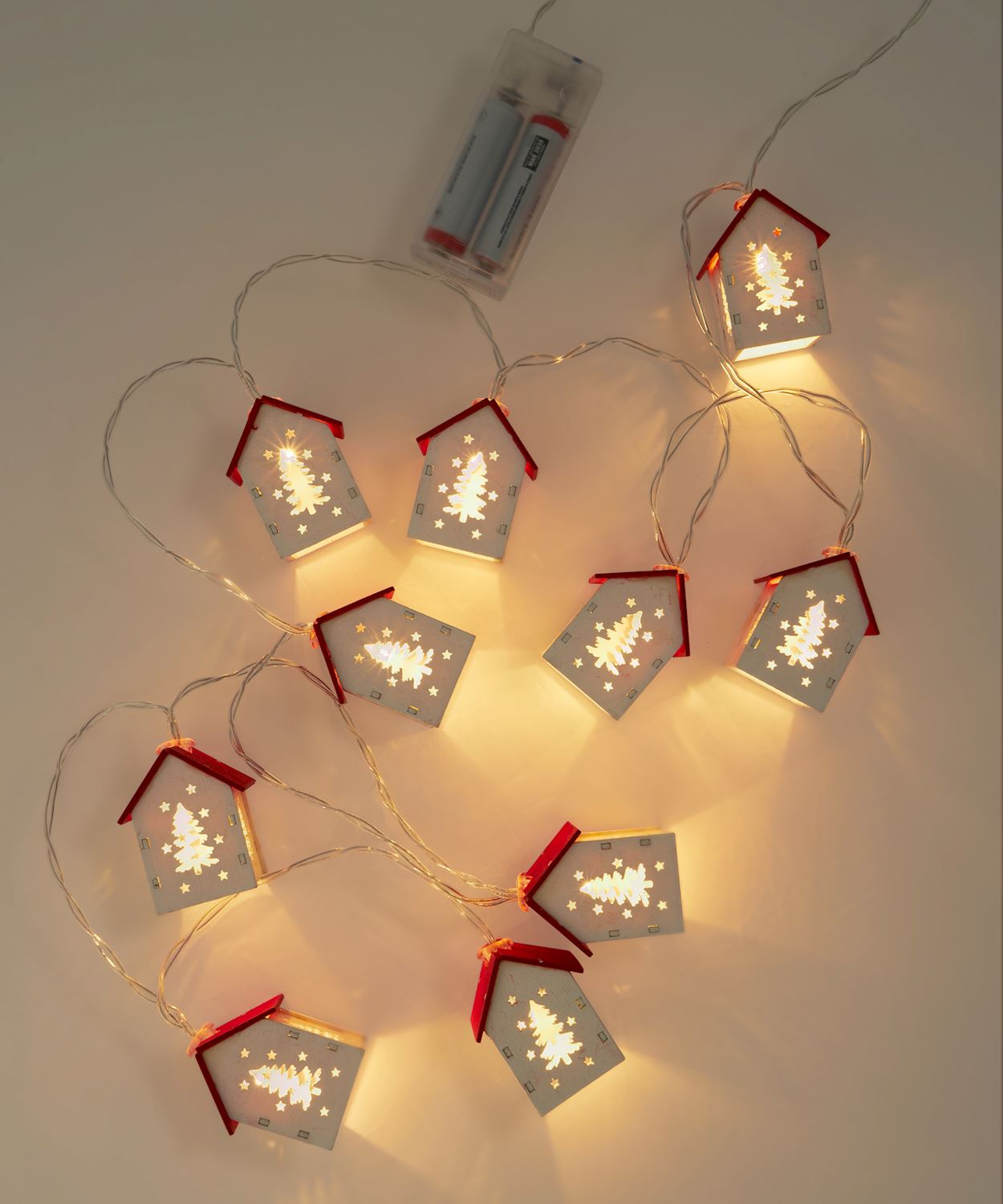 Wooden Christmas House String Lights