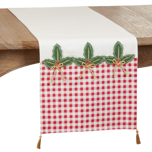 Buffalo Plaid Holly Leaves Table Runner