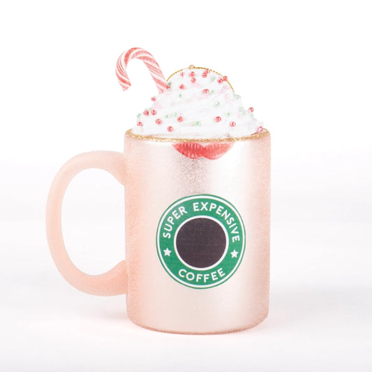 Peppermint Coffee Cup Glass Ornament