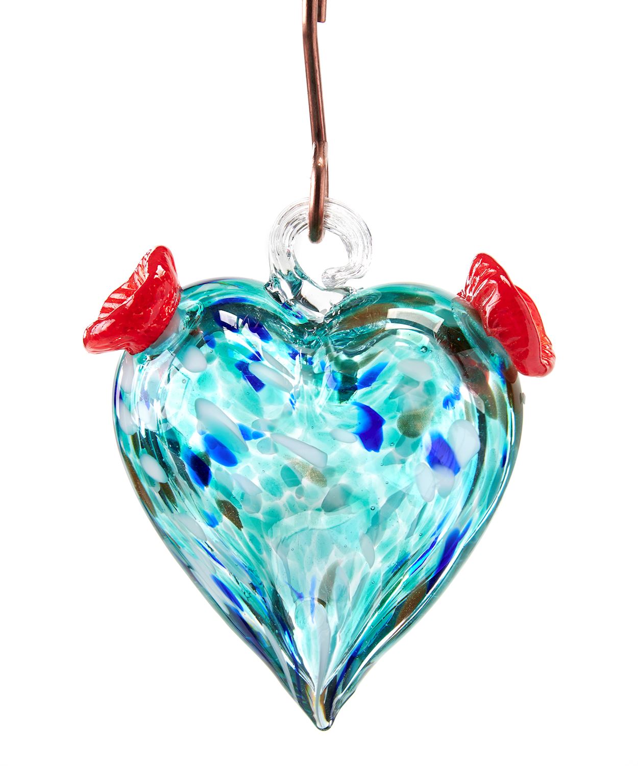 Blue Heart Glass Hummingbird Feeder