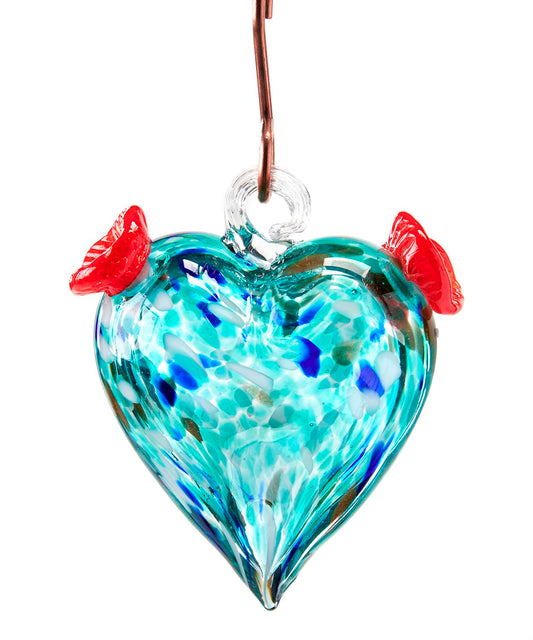 Blue Heart Glass Hummingbird Feeder