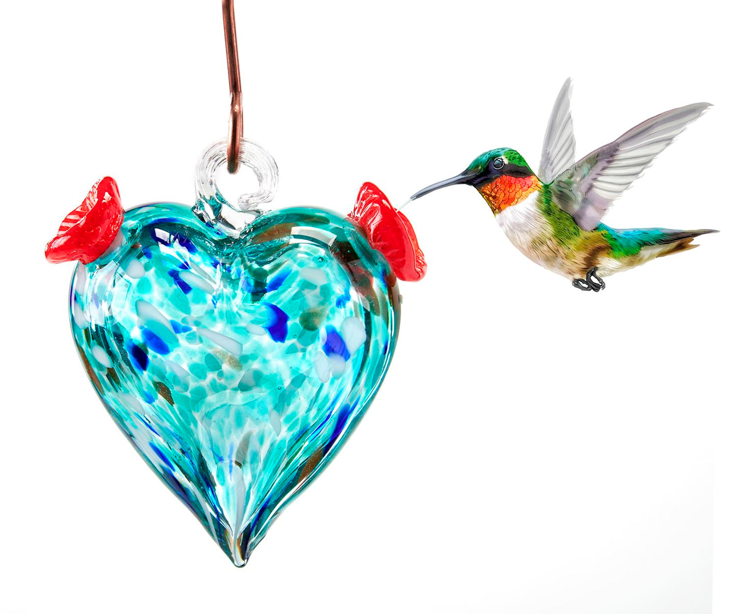 Blue Heart Glass Hummingbird Feeder