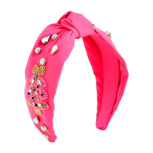 Pink Holiday Beaded Headband