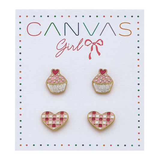 Livi Cupcake & Gingham Heart Earrings