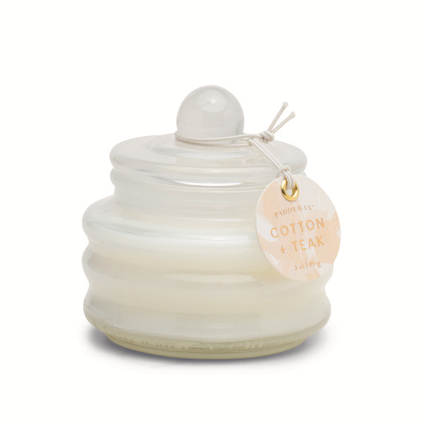 Paddywax Beam 3oz White Glass w/lid Candle - Cotton and Teak