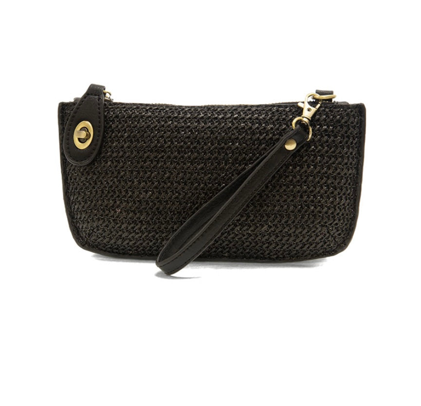 Joy Susan Black Straw Mini Wristlet Crossbody