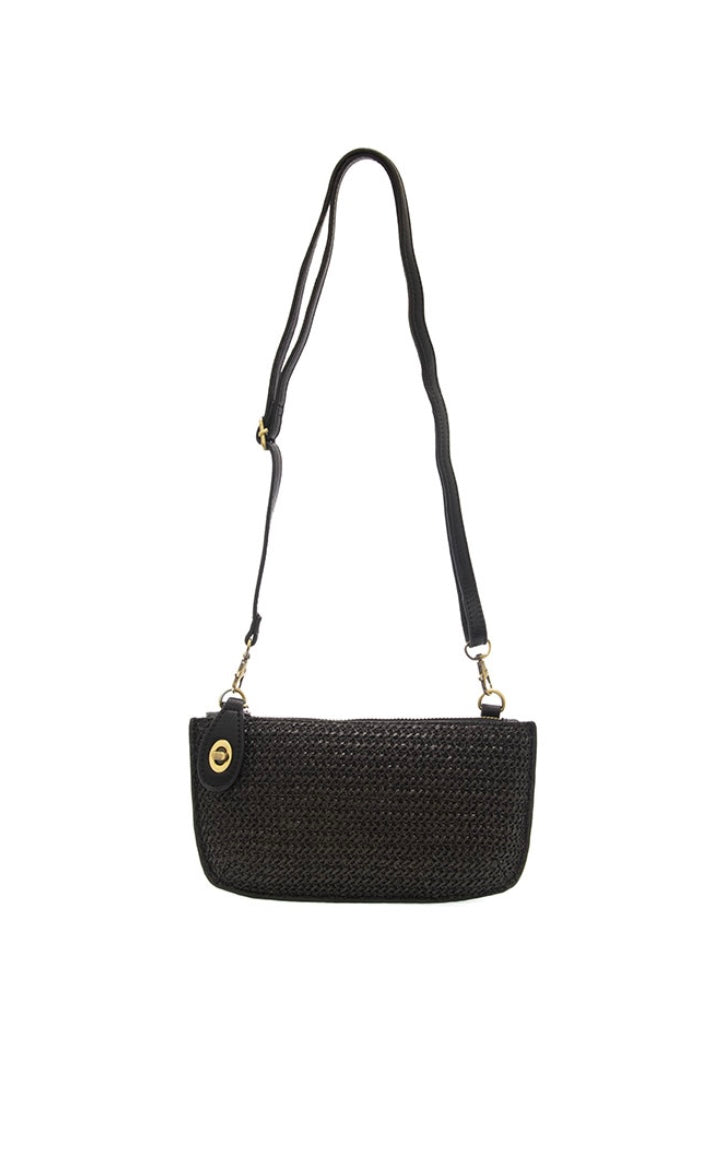 Joy Susan Black Straw Mini Wristlet Crossbody