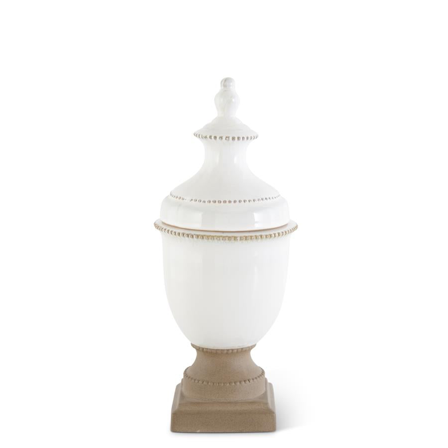 SALE White Ceramic Lidded Urn