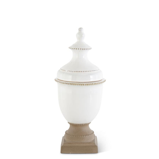 SALE White Ceramic Lidded Urn