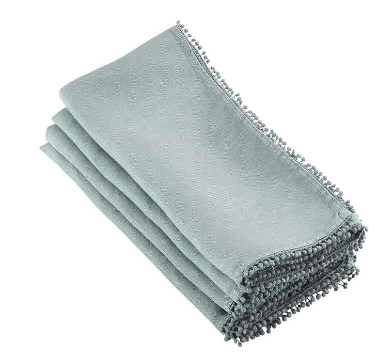 Saro Pompom Grey-Blue Napkin